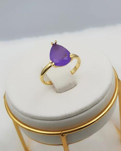 Anel Gota Zircônia Ametista Fusion Banhado em Ouro 18K