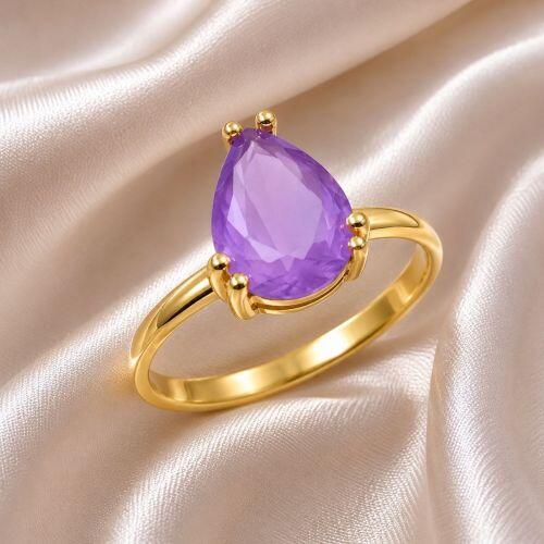 Anel Gota Zircônia Ametista Fusion Banhado em Ouro 18K