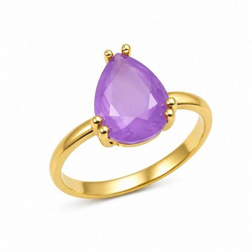 Anel Gota Zircônia Ametista Fusion Banhado em Ouro 18K