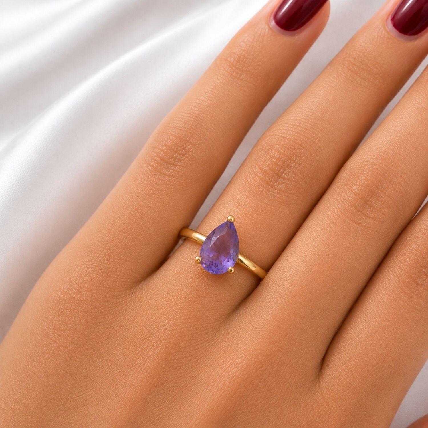 Anel Gota Zircônia Ametista Fusion Banhado em Ouro 18K