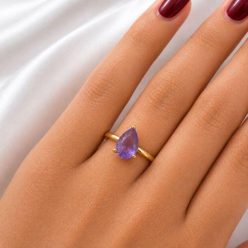 Anel Gota Zircônia Ametista Fusion Banhado em Ouro 18K