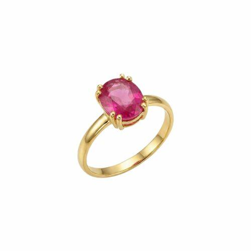 Anel Zircônia Rosa Fusion Oval Banhado em Ouro 18K