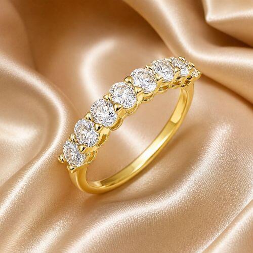 Anel Meia Aliança Zircônia Oval Cristal Banhado em Ouro 18K