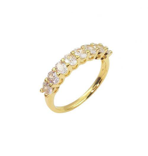 Anel Meia Aliança Zircônia Oval Cristal Banhado em Ouro 18K