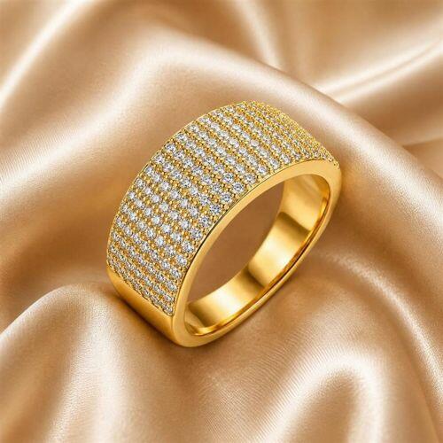 Anel 7 Fileiras de Micro Zircônia Cristal Banhado em Ouro 18K