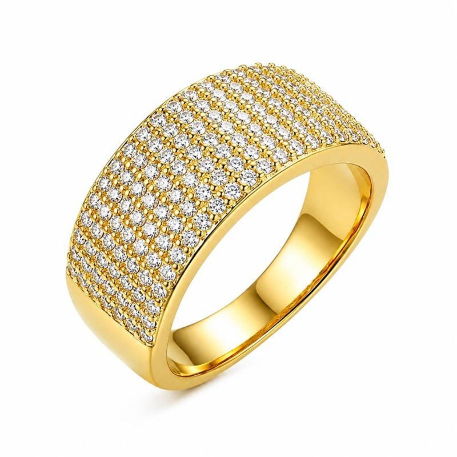 Anel 7 Fileiras de Micro Zircônia Cristal Banhado em Ouro 18K