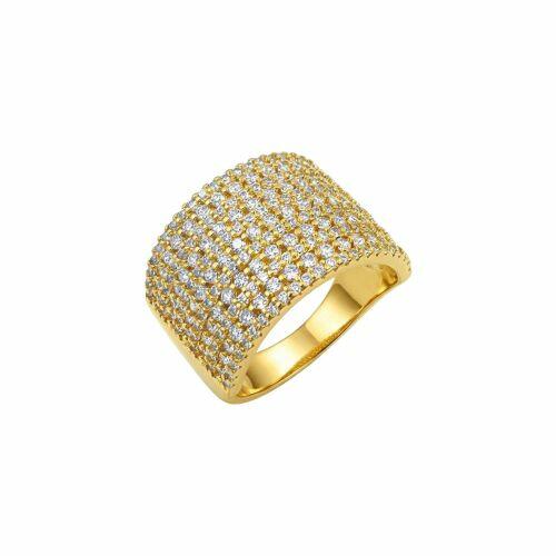 Anel 11 Fileiras Micro Zircônia Cristal Banhado em Ouro 18K