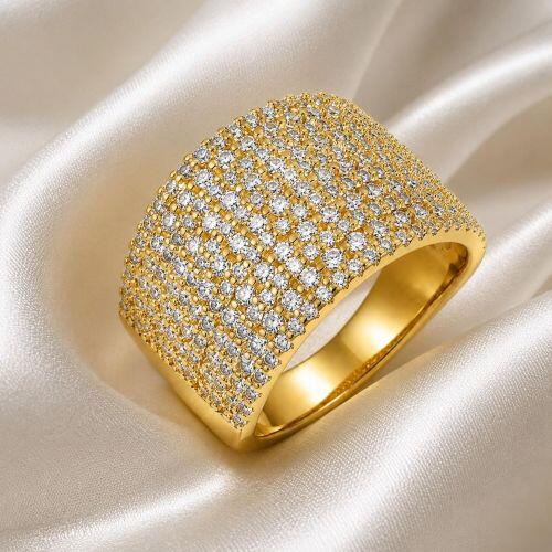 Anel 11 Fileiras Micro Zircônia Cristal Banhado em Ouro 18K