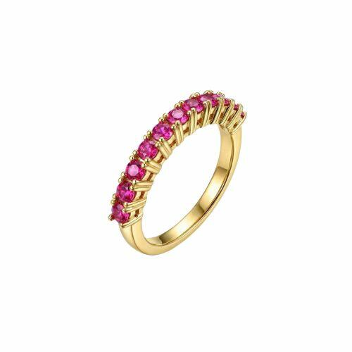 Anel Meia Aliança Zircônia Rosa Pink Banhado em Ouro 18K