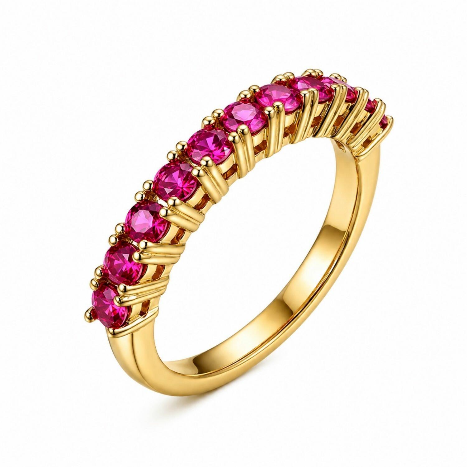 Anel Meia Aliança Zircônia Rosa Pink Banhado em Ouro 18K
