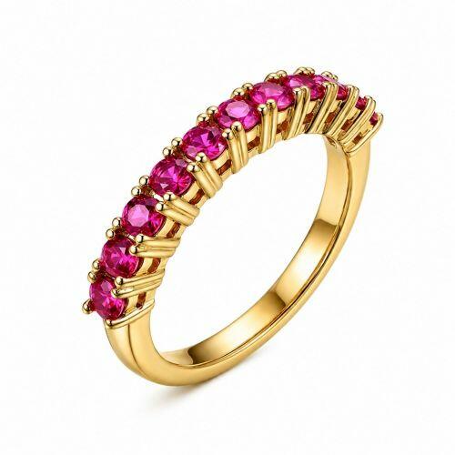 Anel Meia Alian�a Zirc�nia Rosa Pink Banhado em Ouro 18K