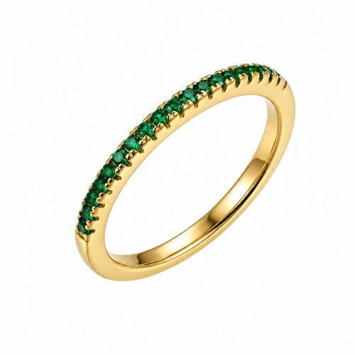 Anel Meia Alian�a Fina Micro Zirc�nia Esmeralda Banhado em Ouro18k