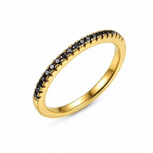 Anel Meia Alian�a Fino Micro Zirc�nia Negra Banhado em Ouro18k