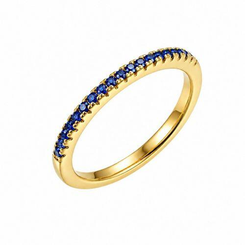 Anel Meia Alian�a Fina Micro Zirc�nia Azul Safira Banhado em Ouro18k