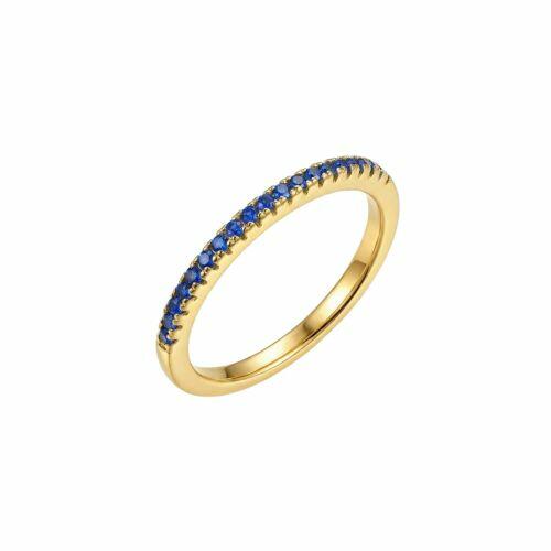Anel Meia Aliança Fina Micro Zircônia Azul Safira Banhado em Ouro18k