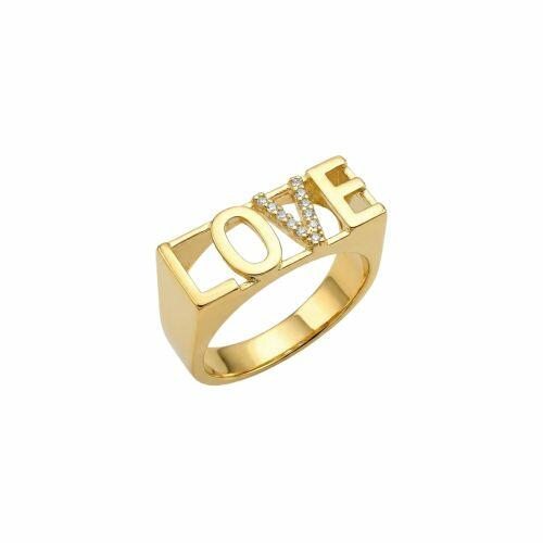 Anel Love Zircônia Cristal Banhado em Ouro 18K