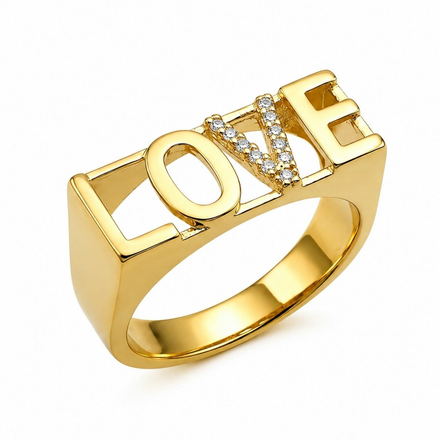Anel Love Zircônia Cristal Banhado em Ouro 18K