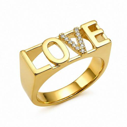 Anel Love Zircônia Cristal Banhado em Ouro 18K