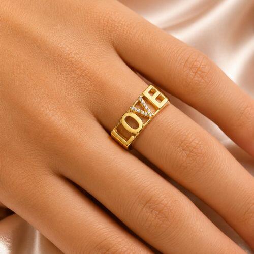 Anel Love Zircônia Cristal Banhado em Ouro 18K