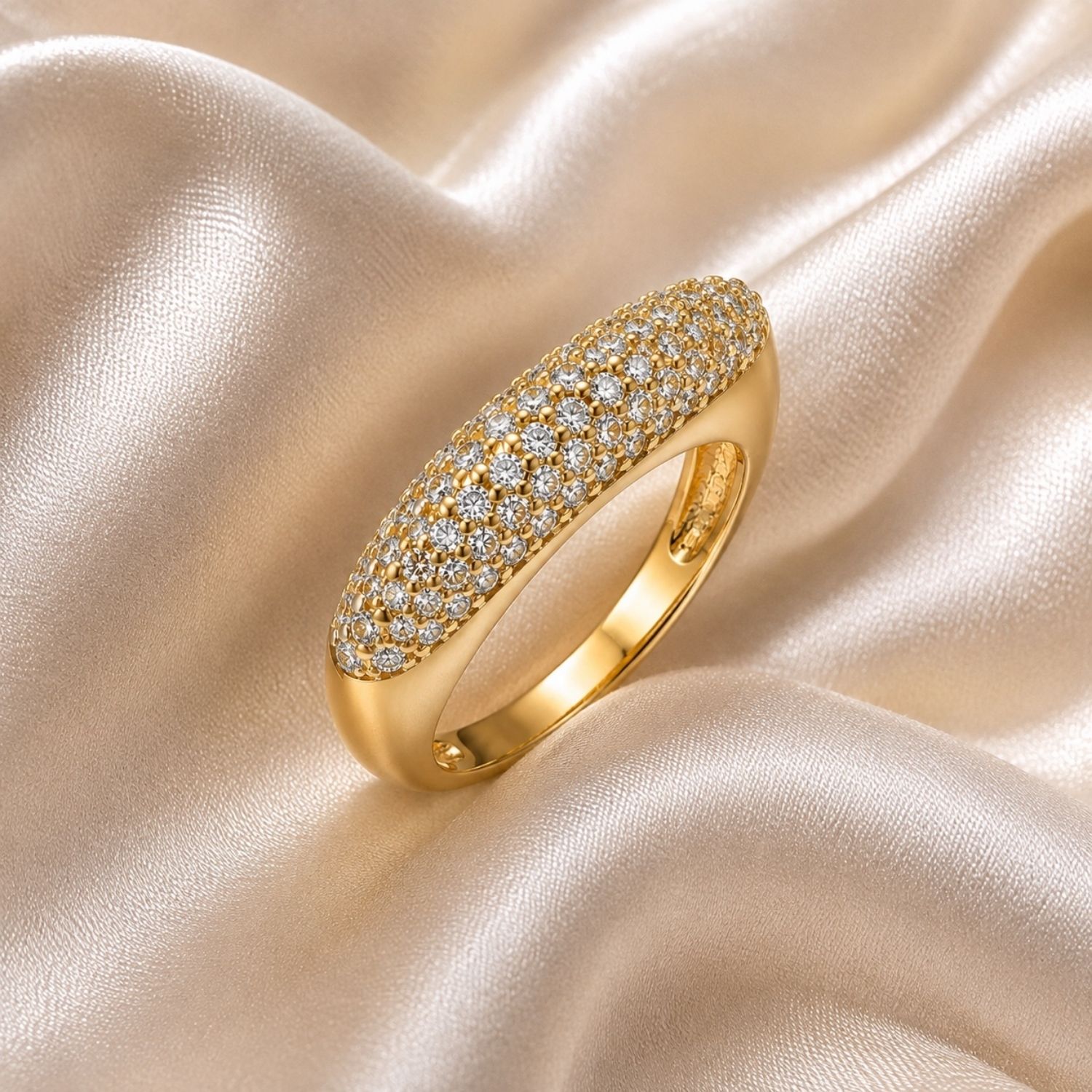 Anel Meia Aliança Luxury 8 Fileiras Zircônia Cristal Banhado em Ouro 18K