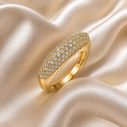 Anel Meia Alian�a Luxury 8 Fileiras Zirc�nia Cristal Banhado em Ouro 18K