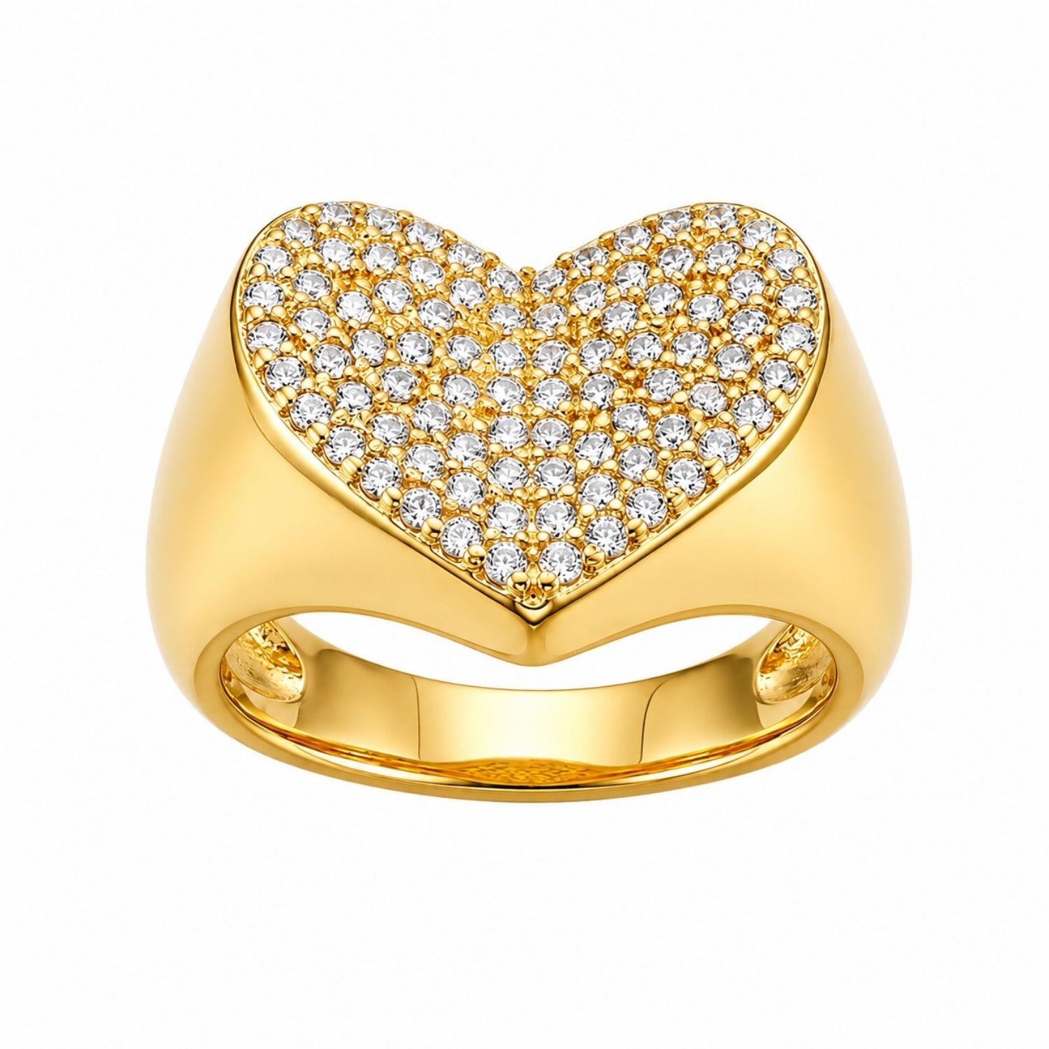 Anel Coração Robusto Zircônia Cristal Banhado em Ouro 18K