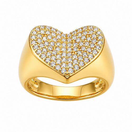 Anel Cora��o Robusto Zirc�nia Cristal Banhado em Ouro 18K