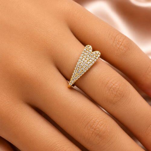 Anel Cora��o Longo Zirc�nia Cristal Banhado em Ouro 18K
