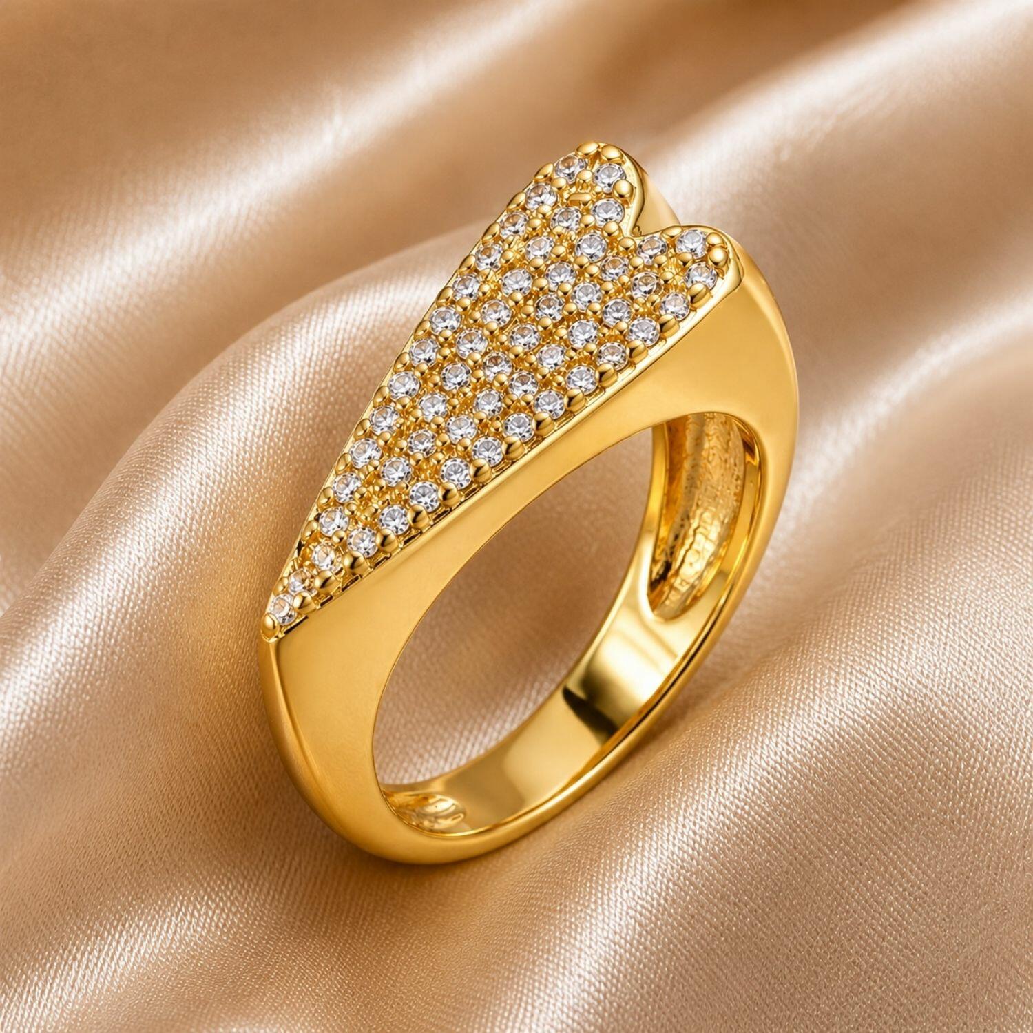 Anel Coração Longo Zircônia Cristal Banhado em Ouro 18K