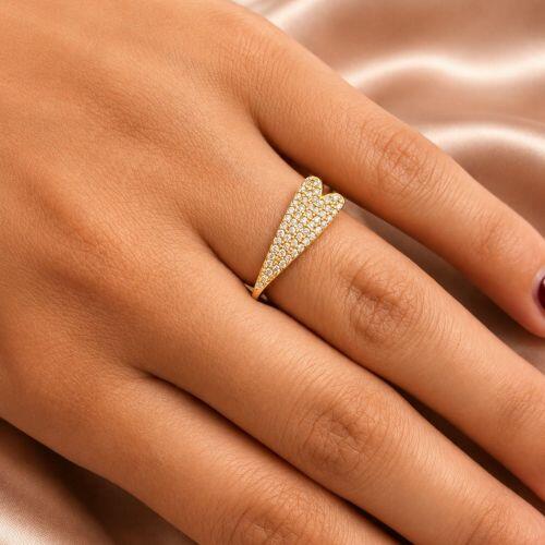 Anel Coração Longo Zircônia Cristal Banhado em Ouro 18K