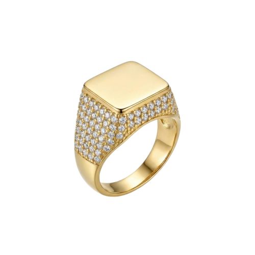 Anel Quadrado Luxury Zircônia Cristal Banhado em Ouro 18k
