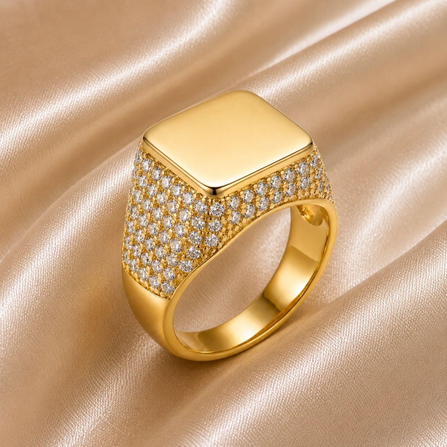 Anel Quadrado Luxury Zircônia Cristal Banhado em Ouro 18k