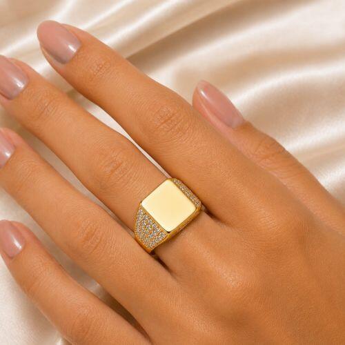 Anel Quadrado Luxury Zircônia Cristal Banhado em Ouro 18k