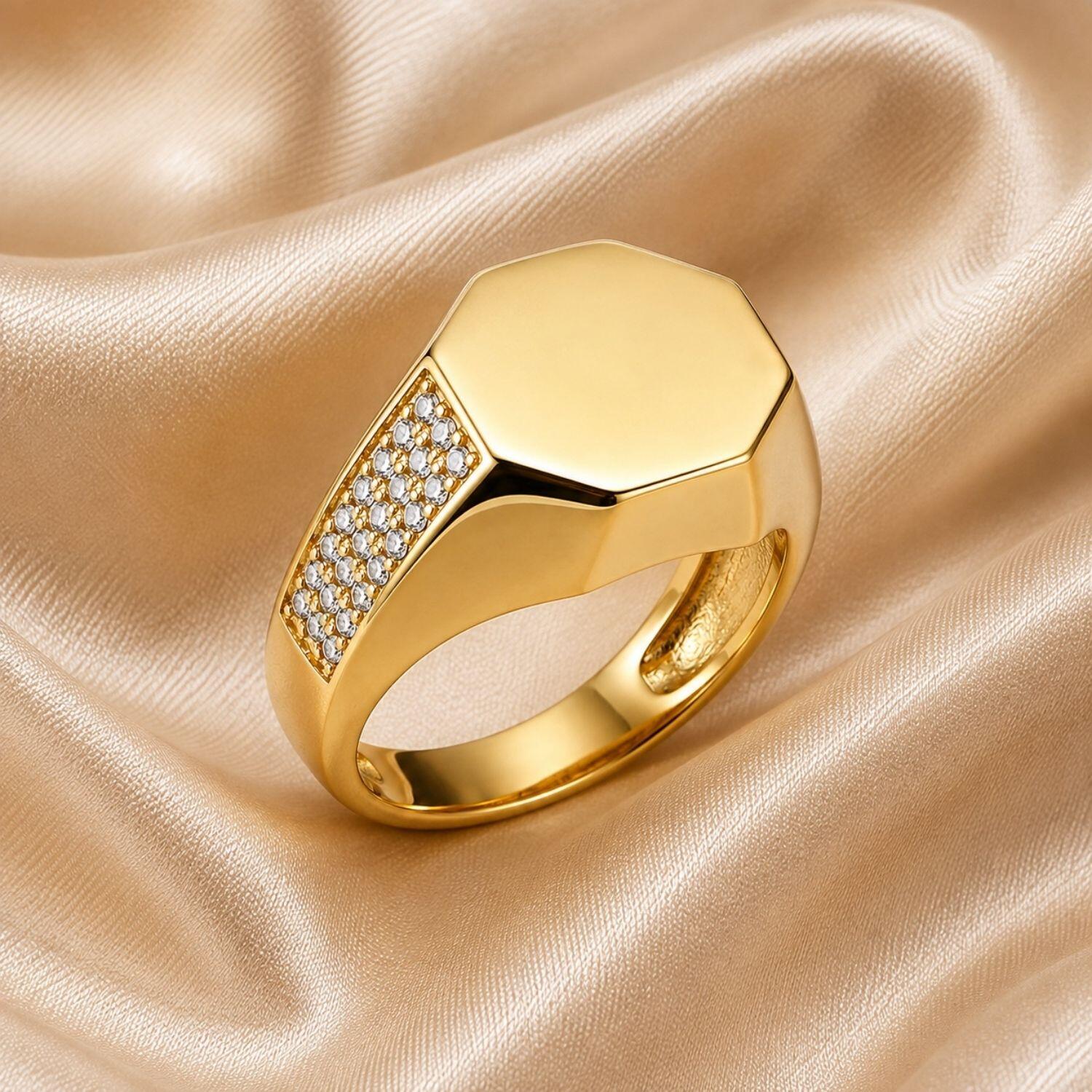 Anel Octógono Luxury Zircônia Cristal Banhado em Ouro 18K