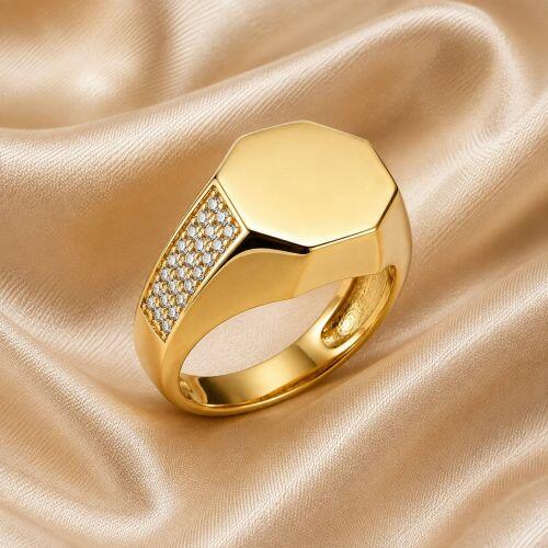 Anel Octógono Luxury Zircônia Cristal Banhado em Ouro 18K
