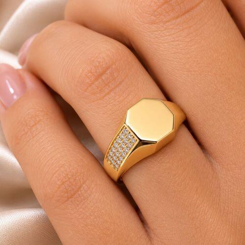 Anel Octógono Luxury Zircônia Cristal Banhado em Ouro 18K