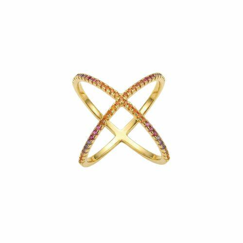 Anel X Micro Zirc�nia Colorida Banhado em Ouro18k