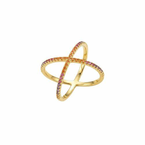 Anel X Micro Zirc�nia Colorida Banhado em Ouro18k