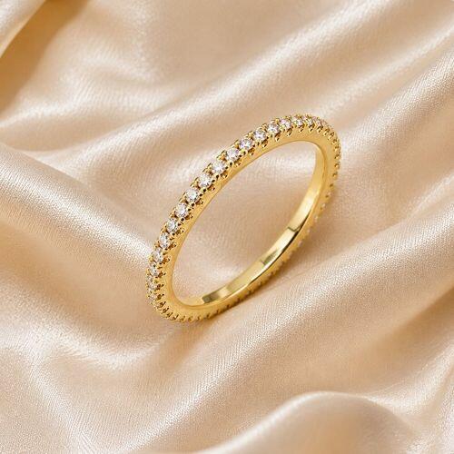 Anel Aparador Fino Todo de Micro Zirc�nia Cristal Banhado em Ouro 18k