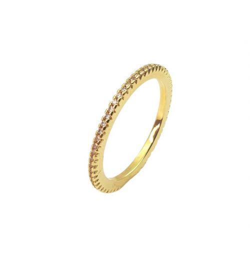 Anel Aparador Fino Todo de Micro Zirc�nia Cristal Banhado em Ouro 18k