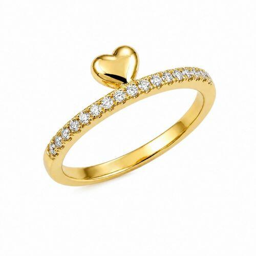Anel Meia Alian�a com Cora��o Liso Pequeno com Micro Zirc�nia Cristal Banhado em Ouro18k