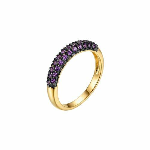 Anel Aparador 3 Fileiras Micro Zircônias Ametista Banhado em Ouro18k