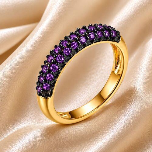 Anel Aparador 3 Fileiras Micro Zirc�nias Ametista Banhado em Ouro18k