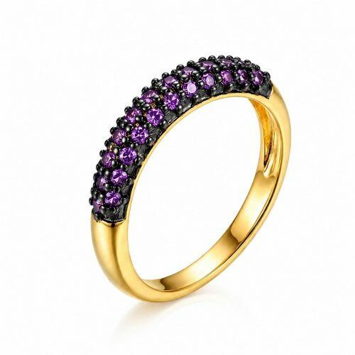 Anel Aparador 3 Fileiras Micro Zirc�nias Ametista Banhado em Ouro18k