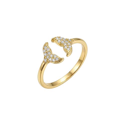 Anel Rabo de Baleia com Micro Zircônia Cristal Banhado em Ouro18k