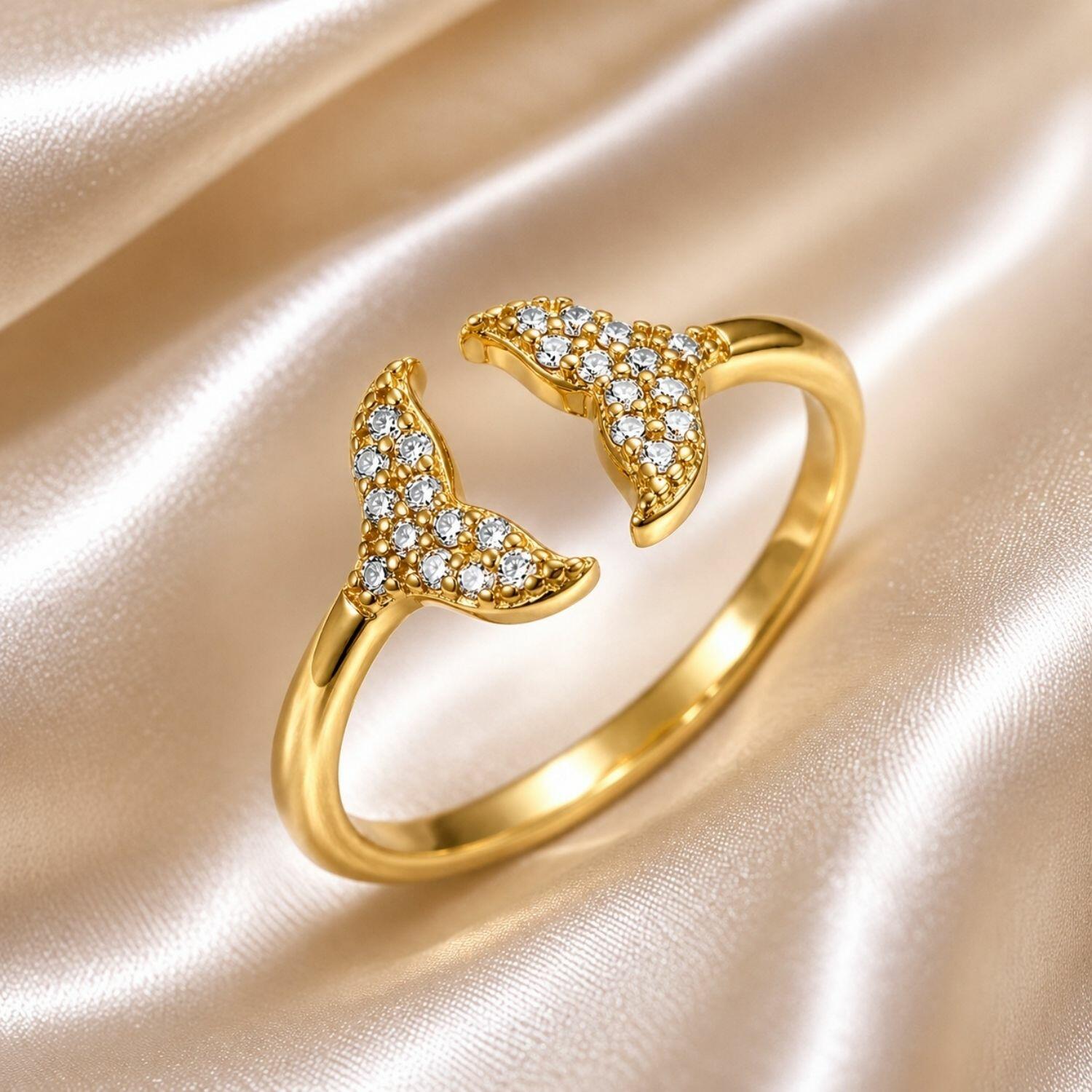 Anel Rabo de Baleia com Micro Zircônia Cristal Banhado em Ouro18k