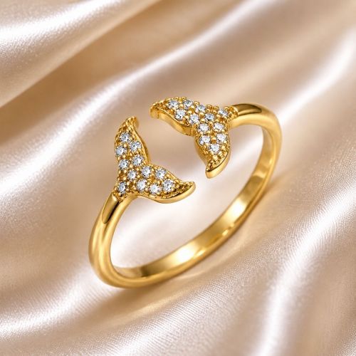 Anel Rabo de Baleia com Micro Zircônia Cristal Banhado em Ouro18k