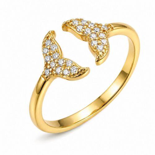 Anel Rabo de Baleia com Micro Zirc�nia Cristal Banhado em Ouro18k