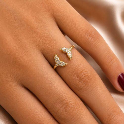 Anel Rabo de Baleia com Micro Zircônia Cristal Banhado em Ouro18k