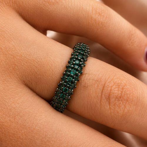 Anel Aparador 3 Fileiras Micro Zirc�nias Turmalina Banhado em Ouro18k